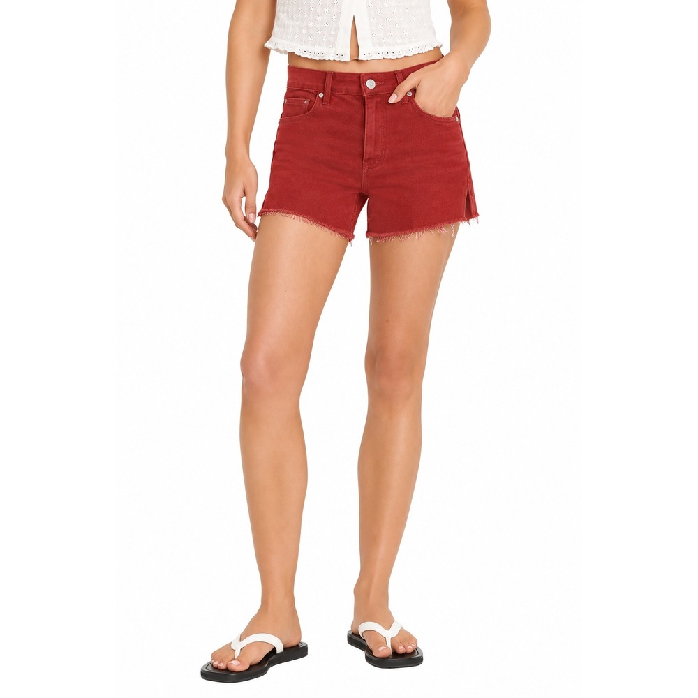 Good American Cotton Denim Good Cut Raw Hem Denim Shorts Red Size 16